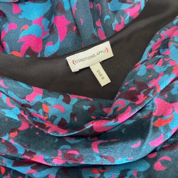 Conditions Apply Anthropologie Cowl Neck Midi Dress Size 2 - Blue Pink Print EUC - Picture 5 of 6